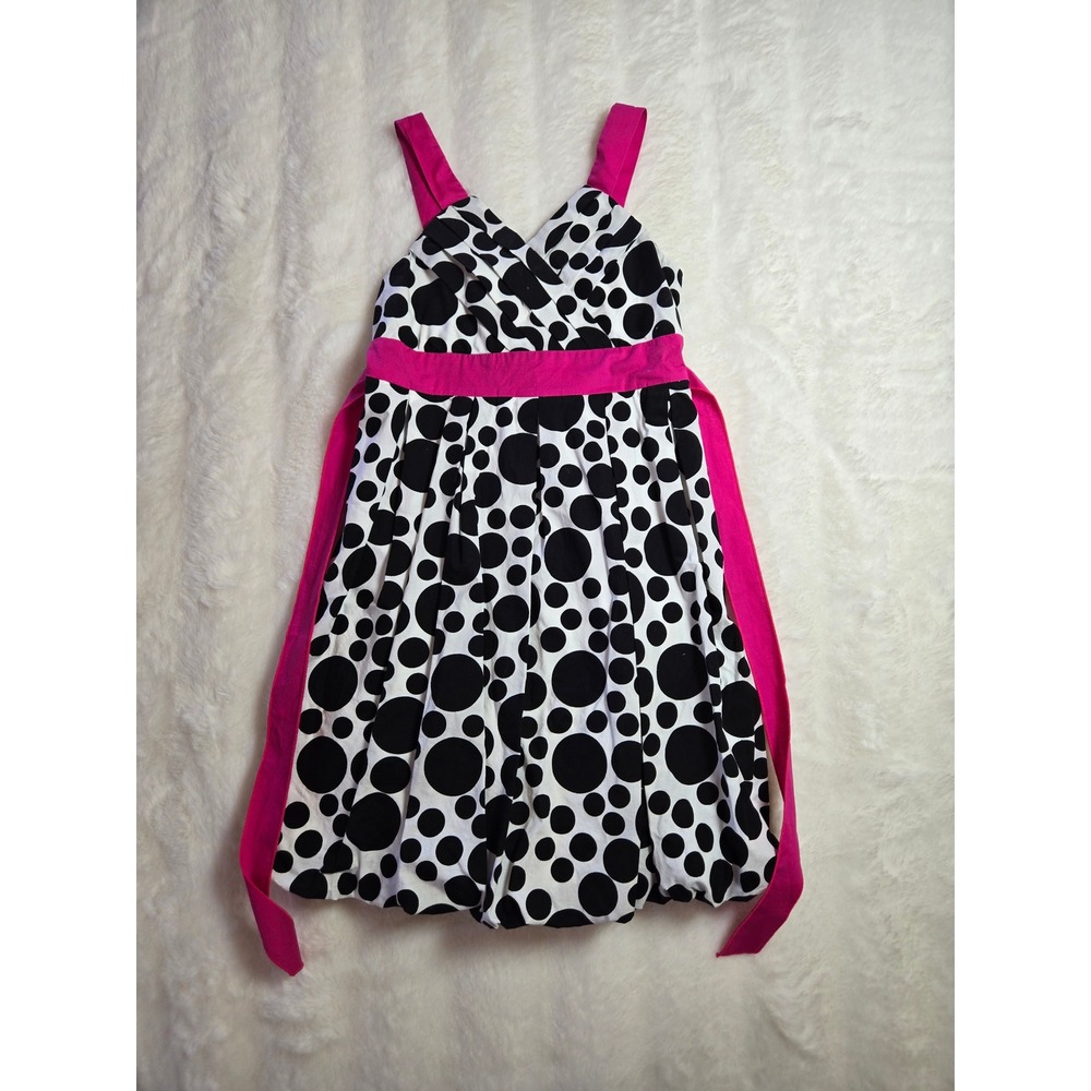 Speechless Girls Black White Polka Dot Pink Trim Dress Size 8 resortwear